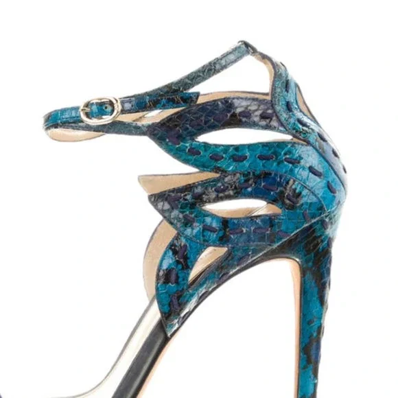 Alexandre Birman Python Ankle-Cutout Sandal Stiletto Heels Size: 9.5 Blue
